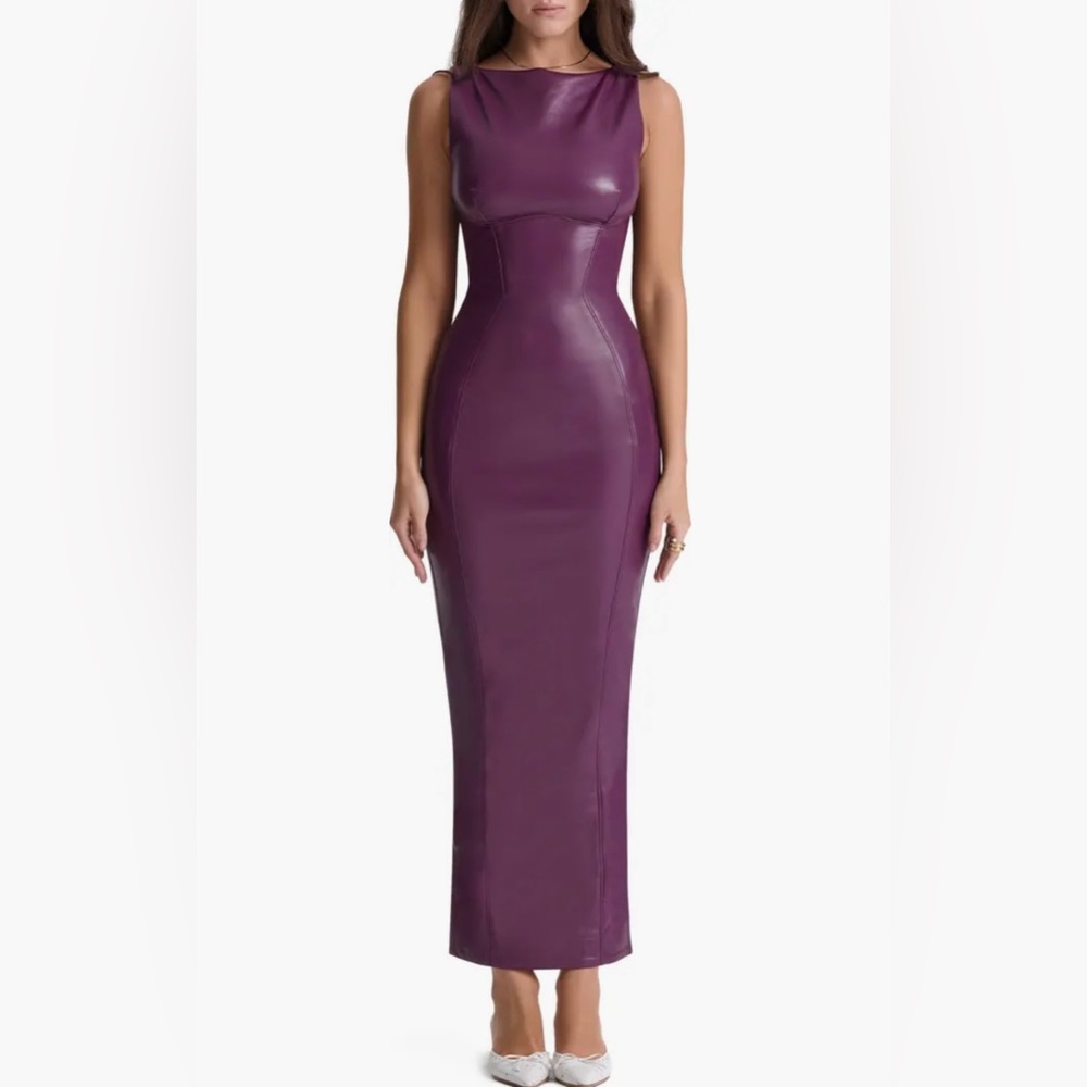Faux Leather Sheath Merlot Sahara Dress HOUSE OF CB SIZE XS